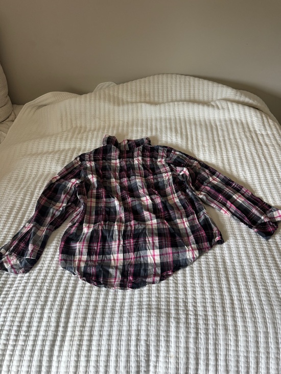 Victoria's Secret Pink Grey Plaid Flannel Pajama Top Silver Metallic Thread XL - Picture 6 of 12